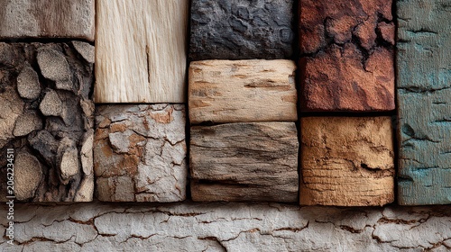 Variety of Textured Wood Blocks in Natural Colors and Patterns