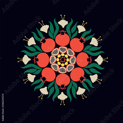 Traditional Mandala Pomegranate Floral Pattern Artwork
