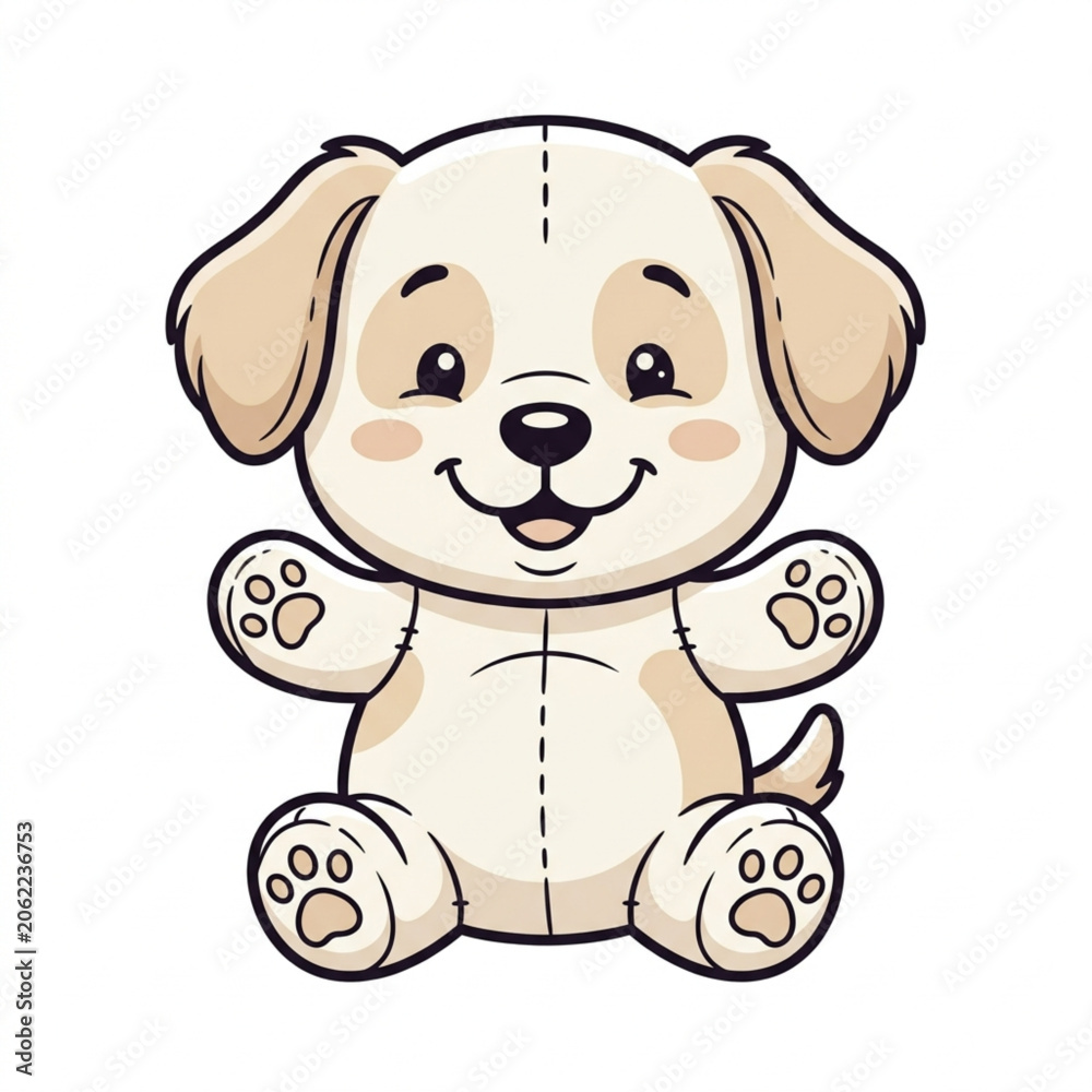 Naklejka premium Cute cartoon puppy dog plush toy illustration.