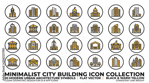 Minimalist city building icon collection.
