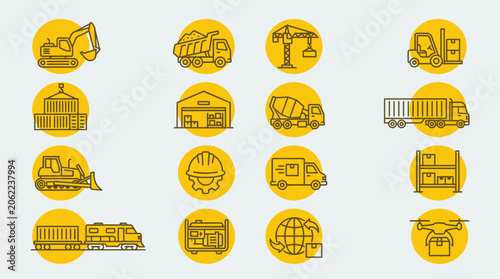 Collection of industrial and construction icons.