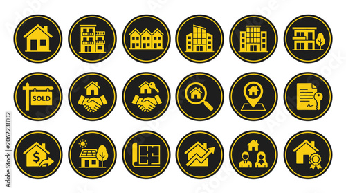 Real estate and property icons set.