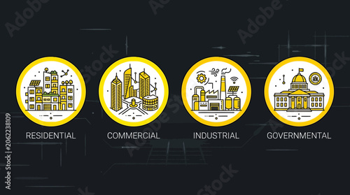 Four types of building sectors icons.