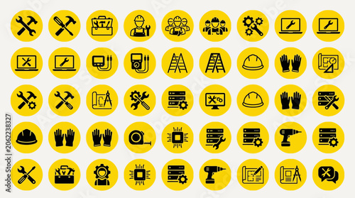 Collection of various work and industry icons.