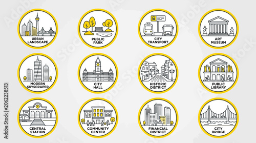 City landmarks and icons illustrations.
