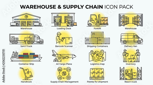 Warehouse and supply chain icons collection.