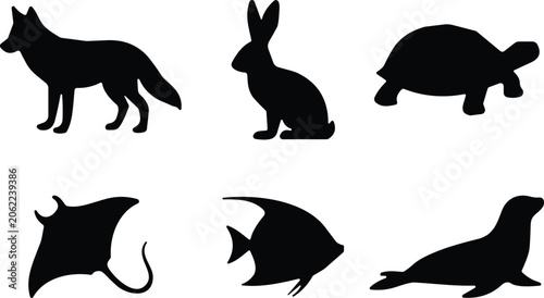 Photography Wildlife and Marine Animal Silhouette Collection Featuring Fox Rabbit Turtle Sti