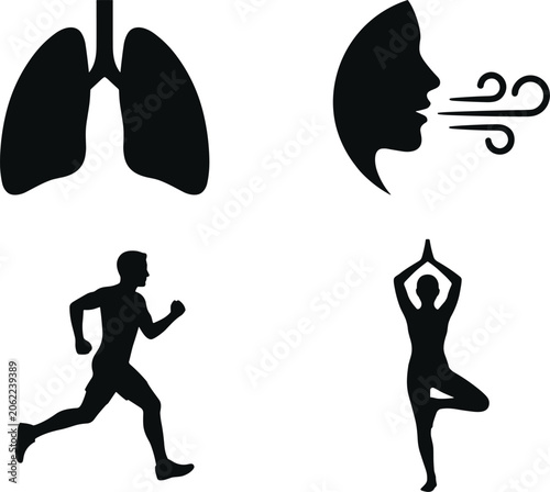Obraz na plátně Respiratory Health and Fitness Icon Set with Lungs Breathing Running and Yoga