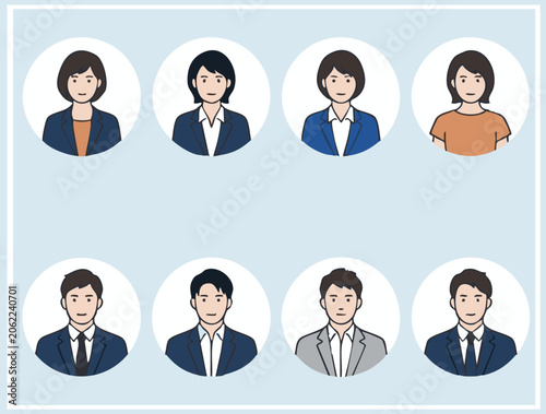 Group Of Businesspeople Vector Illustrations With Light Blue Background