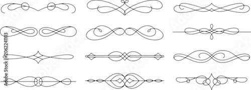 Intricate black and white abstract decorative flourishes and ornamental dividers for applications