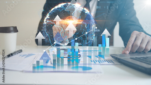 Businessman Analyzing Growth Chart. Business Strategy Development and Growing Growth Plan concept.