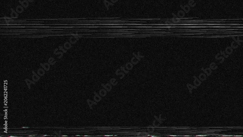 Black screen no signal vhs static noise overlay featuring vintage vcr tracking lines with stacked retro glitch and old film analog damage