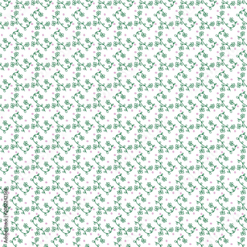 Seamless Hand-Drawn Floral Pattern With Green Vines And Pink Ditsy Flowers For Spring Backgrounds
