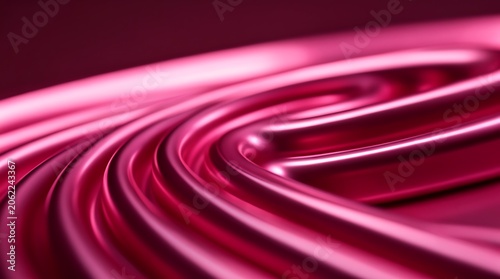 Close-up of glossy pink metallic coils forming abstract swirling ribbons.