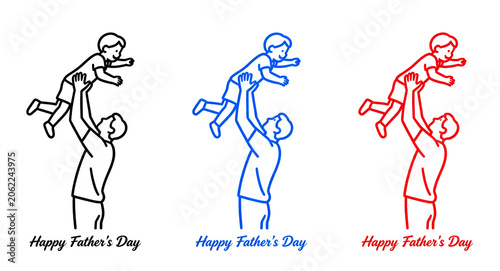 Linear Illustration of a Father Lifting His Happy Child During a Joyful Father Day Celebration