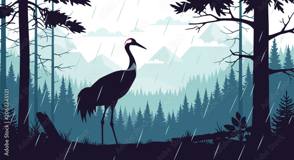 Obraz premium Elegant crane standing gracefully in a serene natural setting.