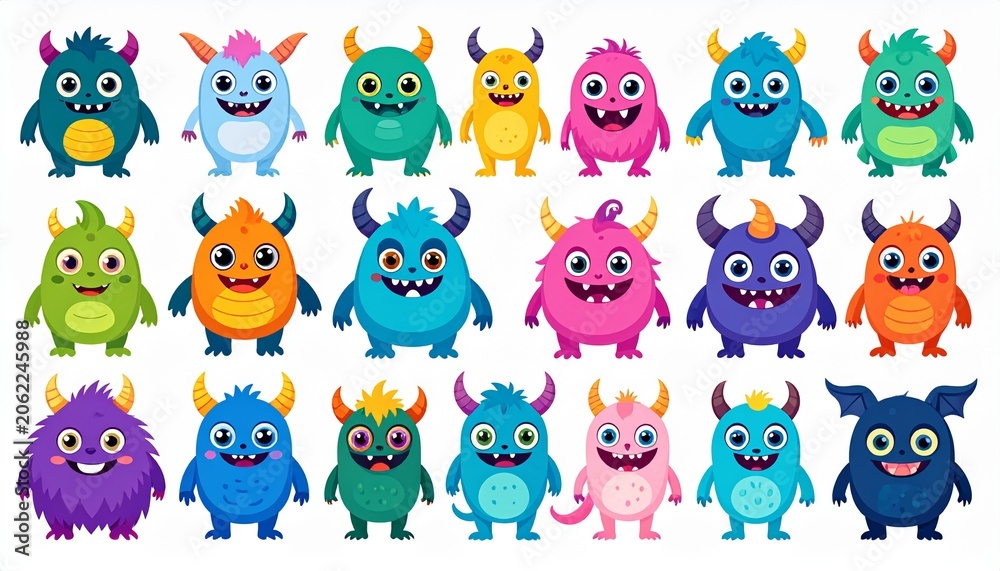Fototapeta premium Collection of Adorable Cartoon Monster Characters for Childrens Illustrations.