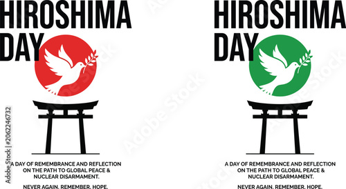Foto Hiroshima Day memorial illustration with paper crane and peace symbol on white b