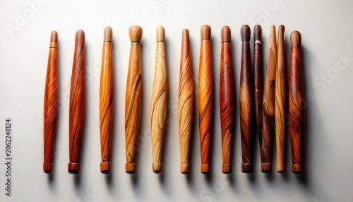 Collection of Wooden Rolling Pins in Various Shades and Designs.