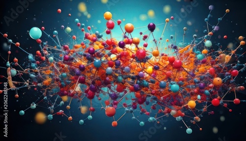 Colorful Abstract Molecular Structure with Spheres and Connections.