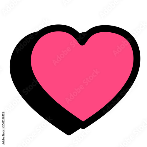 Cute pink heart icon with thick black outline and dramatic 3d shadow effect for valentine day celebration graphic