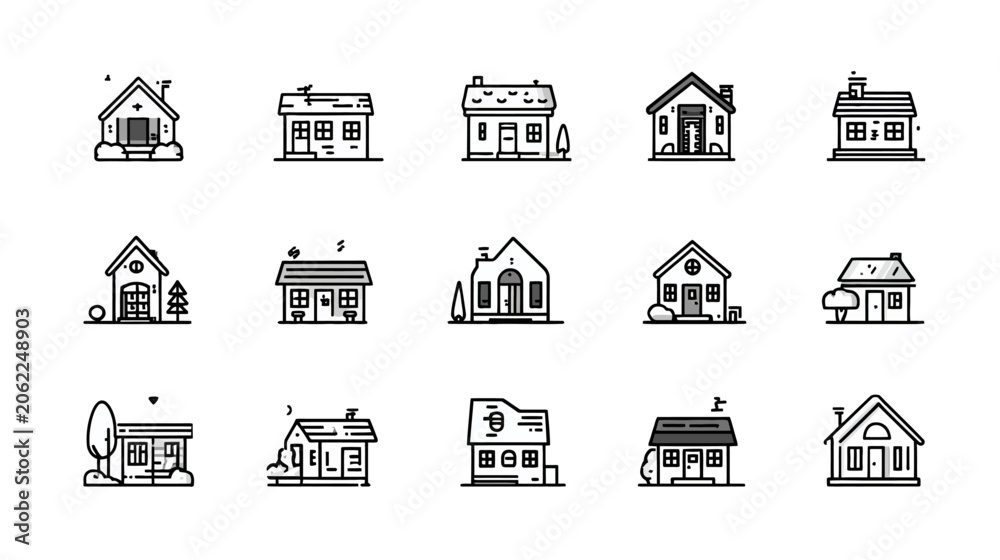 Fototapeta premium Minimalist house and home architectural icon set.