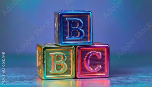 Colorful ABC Blocks Stacked on Each Other in Studio Setting.