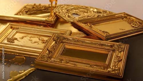 Collection of Ornate Gold Picture Frames on a Surface.