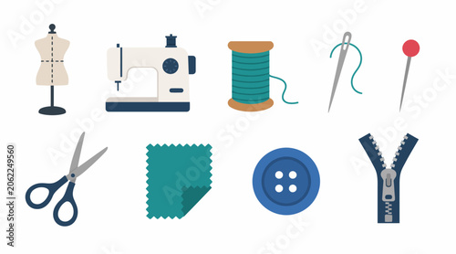 Obraz na plátne Colorful sewing tools and accessories flat design.