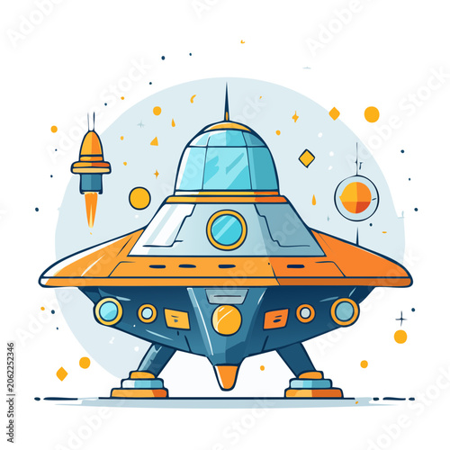 Hot air balloon with basket vector illustration