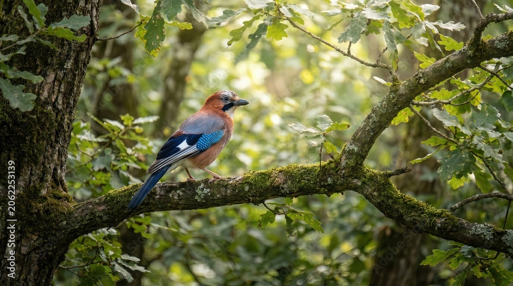 Fototapeta premium Colorful Portrait of a Jay in Natural Habitat
