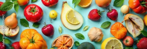 Colorful healthy food background, repeating design , natural, vibrant