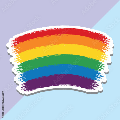 Rainbow Brush Stroke Sticker Vector, Colorful Pride Flag Inspired Textured Arc Graphic, Cute Die Cut Decal on Split Pastel Background