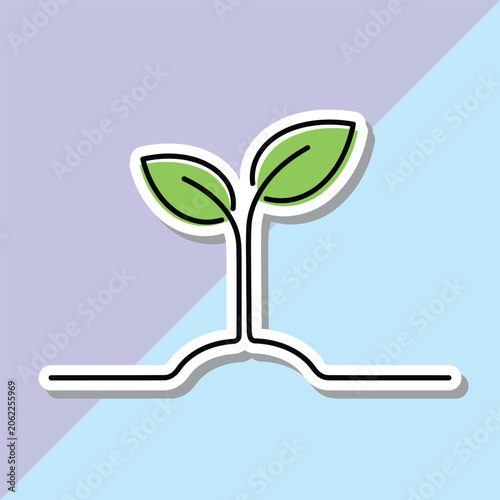 Minimalist Green Sprout Vector Icon, Cute Seedling Plant Growth Sticker Style Graphic on Pastel Background
