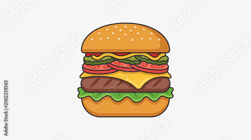 Classic cheeseburger with fresh toppings isolated on white background