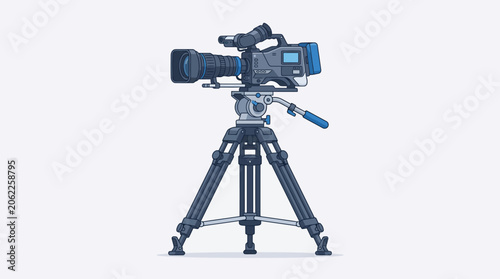Professional video camera on tripod for film production and broadcast