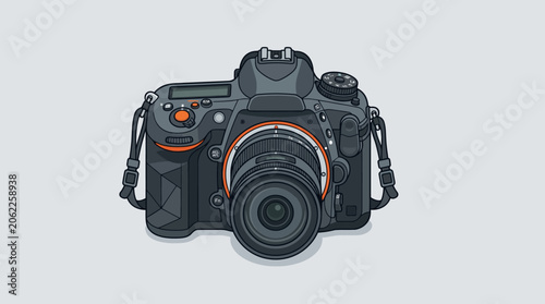 Digital camera with lens and strap illustration