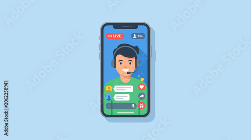 Person streaming video content on smartphone application interface