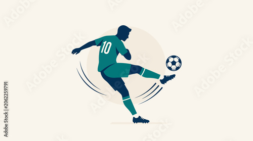 Sport player kicking soccer ball in action illustration
