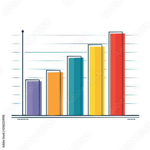 Flat design bar chart with five colored bars