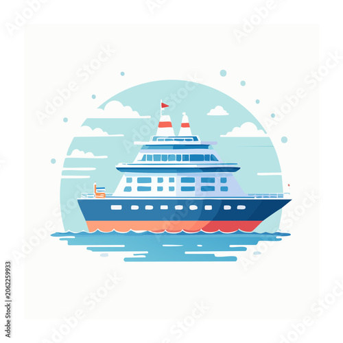 Flat design cruise ship on waves