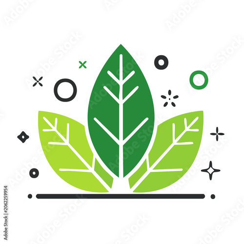 Flat design green leaf with plus symbol