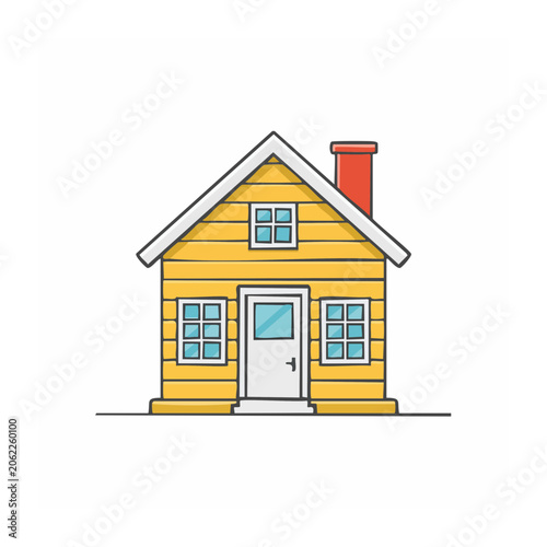 Flat design yellow house with blue windows