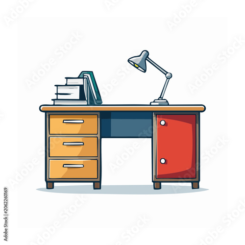 Modern flat design office desk with laptop