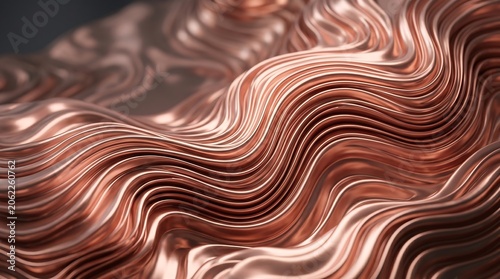 Copper Wave Textures: Abstract Metallic Pattern of Flowing Ridges and Shimmering Contours.