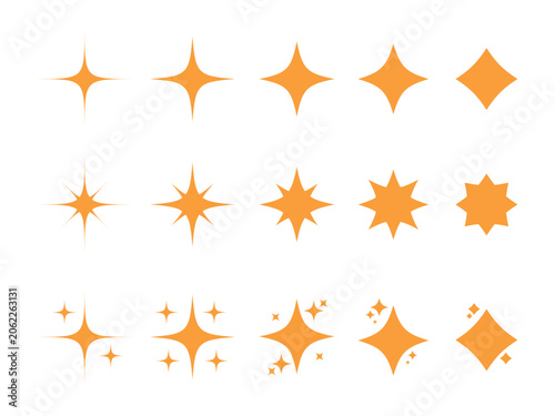 Golden Sparkle Starburst Shapes Vector Set Shiny Twinkle Icons Collection