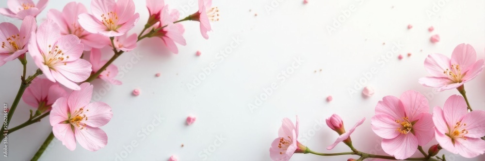 Obraz premium Delicate gypsophila blooms frame empty space, white backdrop Perfect for wedding blogs , pastel, floral