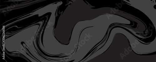 Abstract black and gray liquid marble banner background with fluid swirls
