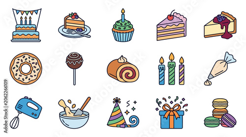 Obraz na plátně Colorful dessert illustrations for celebration themes