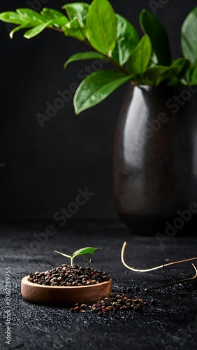 Small green plant growing from seeds.